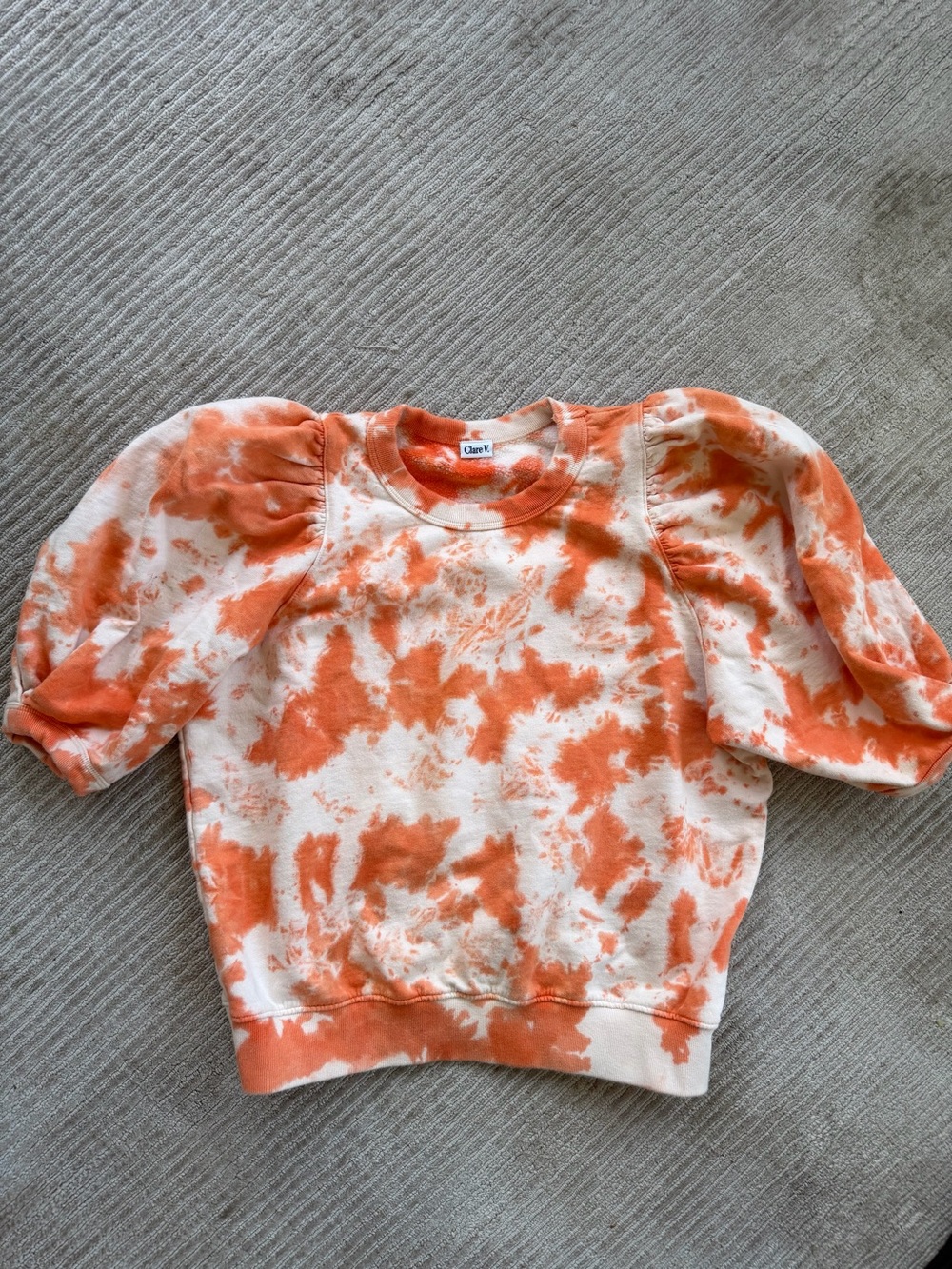 Clare V Orange and White Tie-Dye Puff Sleeve Sweatshirt